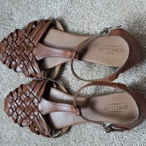 Woven faux leather sandals tan